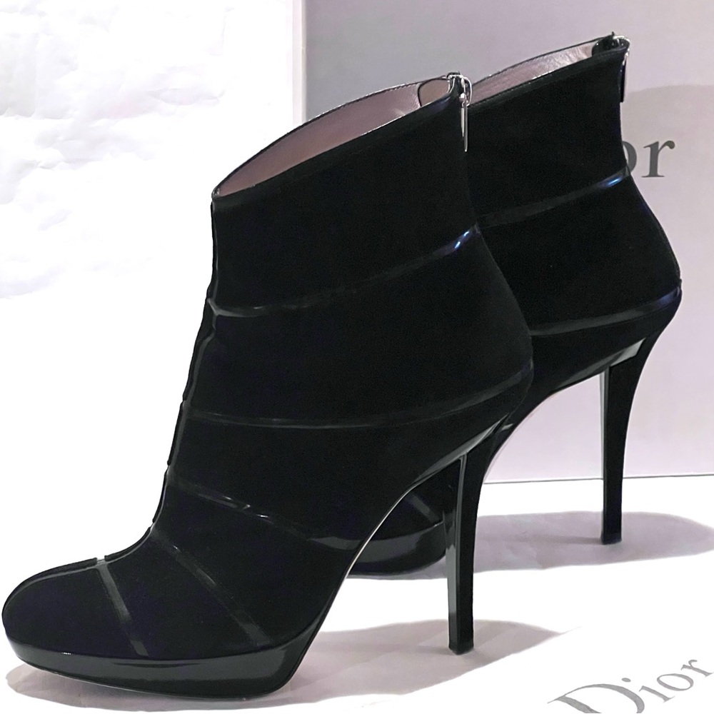 Dior Graphic Suede/Patent Leather Black Ankle Boots Size 40 - Picture 4 of 17